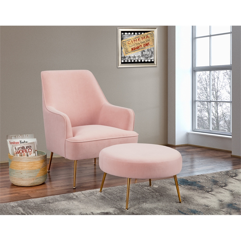 Pemberly Row Velour Upholstered Leisure Accent Chair in Pink