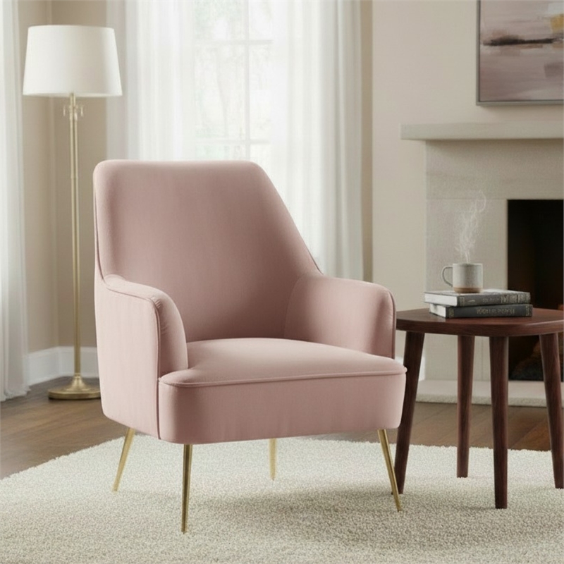 Pemberly Row Velour Upholstered Leisure Accent Chair in Pink