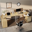 Pemberly Row L-Shaped Computer Desk with 3 Drawers in Light Wood