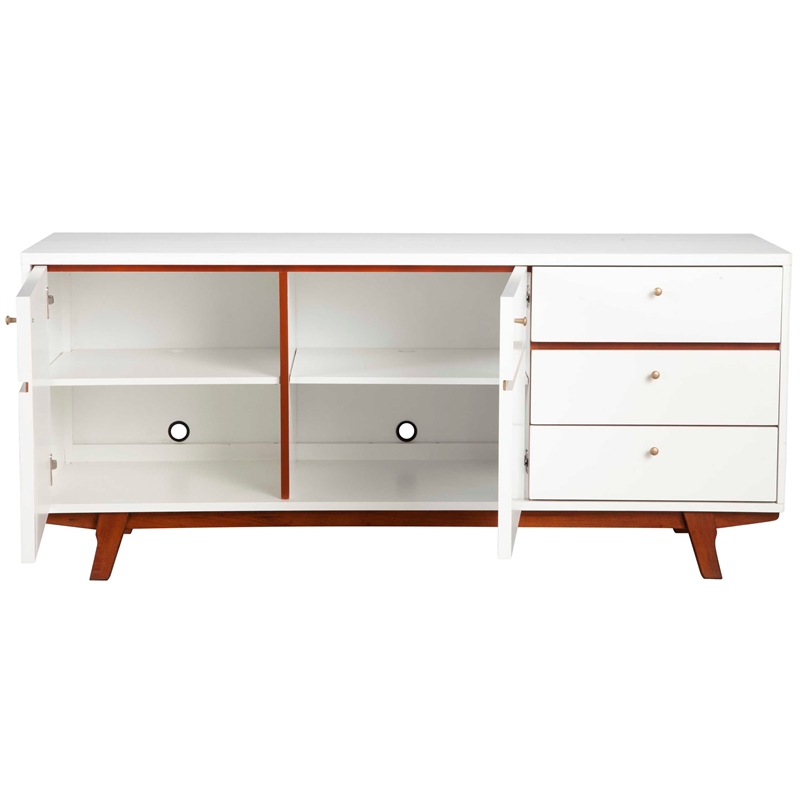 Pemberly Row 64.5 in. W Wood TV Console with 3 Drawers in White