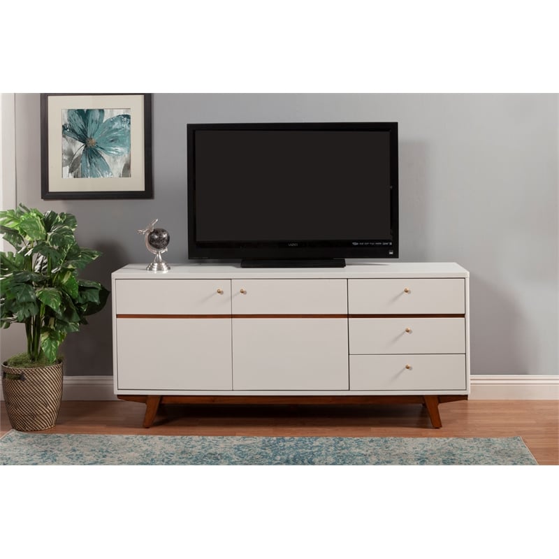 Pemberly Row 64.5 in. W Wood TV Console with 3 Drawers in White
