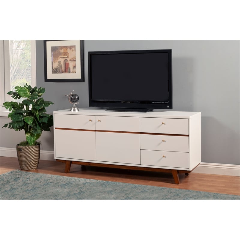 Pemberly Row 64.5 in. W Wood TV Console with 3 Drawers in White