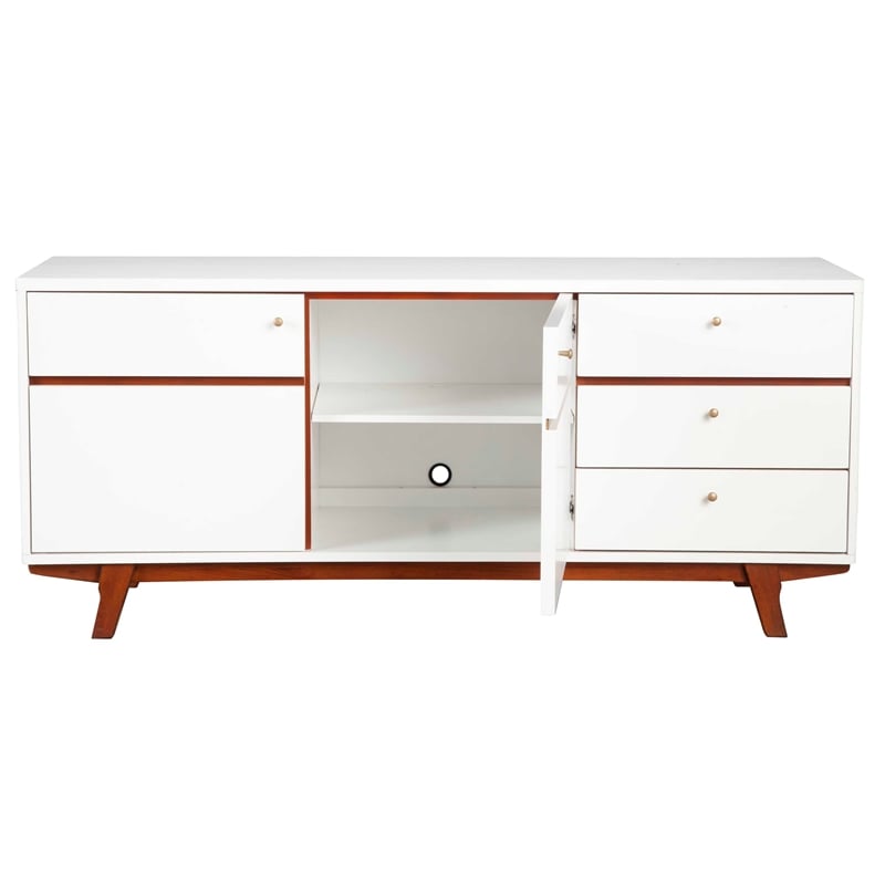 Pemberly Row 64.5 in. W Wood TV Console with 3 Drawers in White