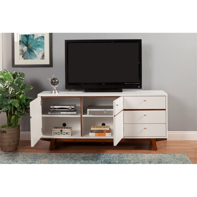 Pemberly Row 64.5 in. W Wood TV Console with 3 Drawers in White