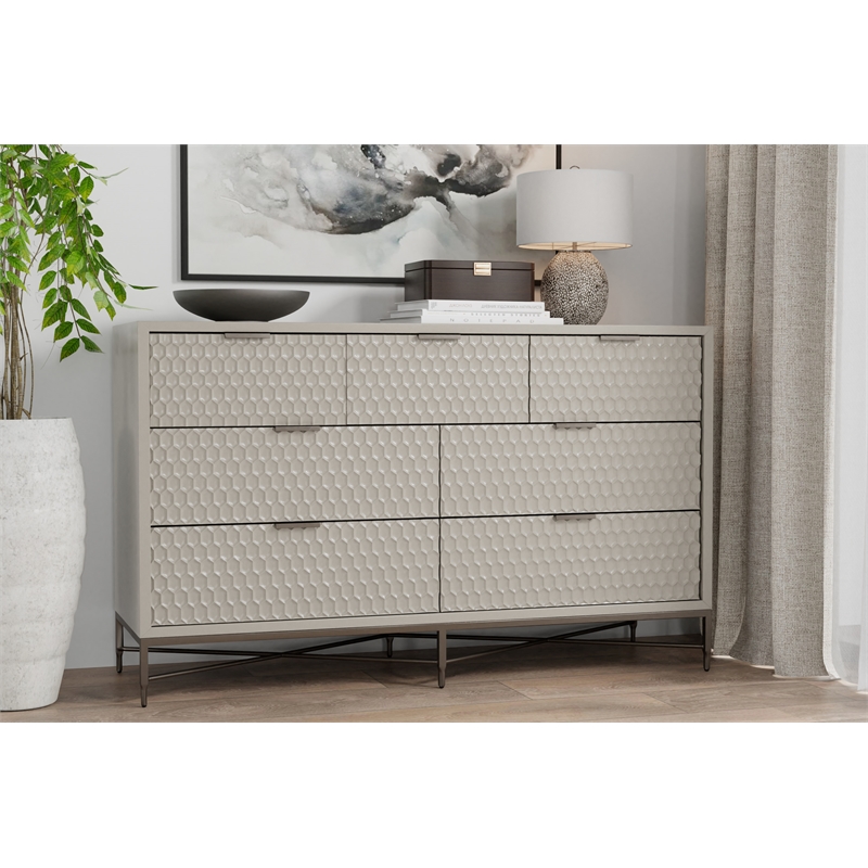 Pemberly Row Mahogany Wood 7 Drawer Bedroom Dresser in Taupe