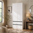 Pemberly Row Modern Armoire Wardrobe with 2 Doors and 2 Drawers in White