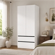 Pemberly Row Modern Armoire Wardrobe with 2 Doors and 2 Drawers in White