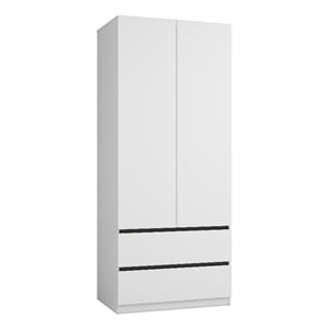 Pemberly Row Modern Armoire Wardrobe with 2 Doors and 2 Drawers in White