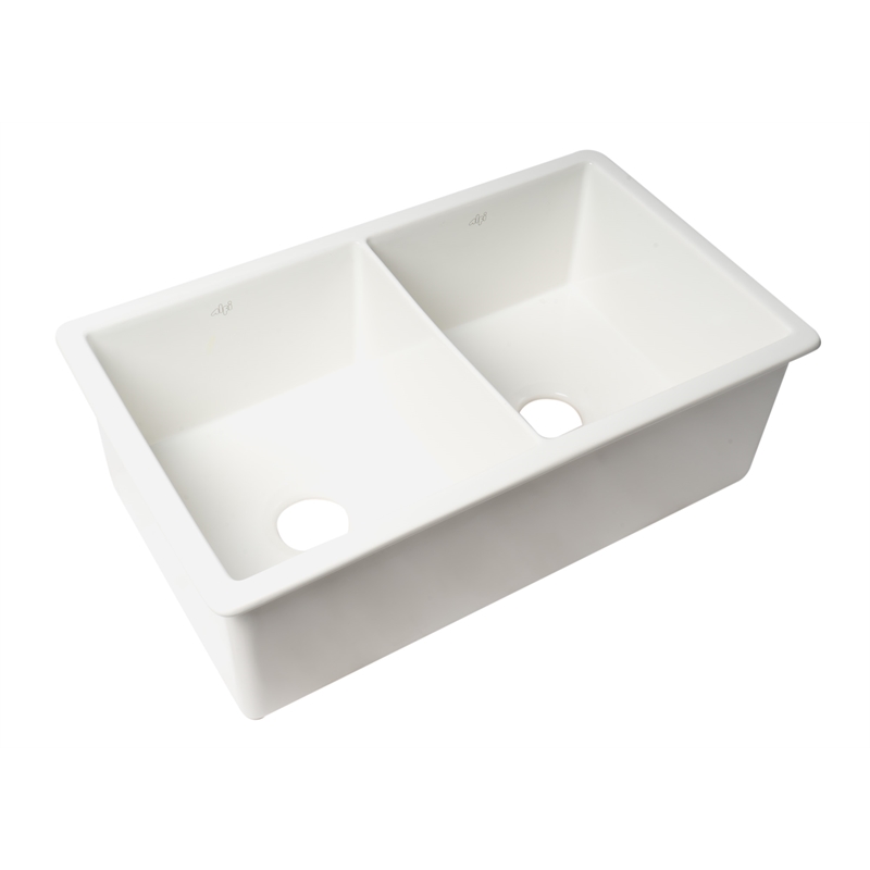 Pemberly Row 32 in x 19 in White Double Bowl Fireclay Kitchen Sink