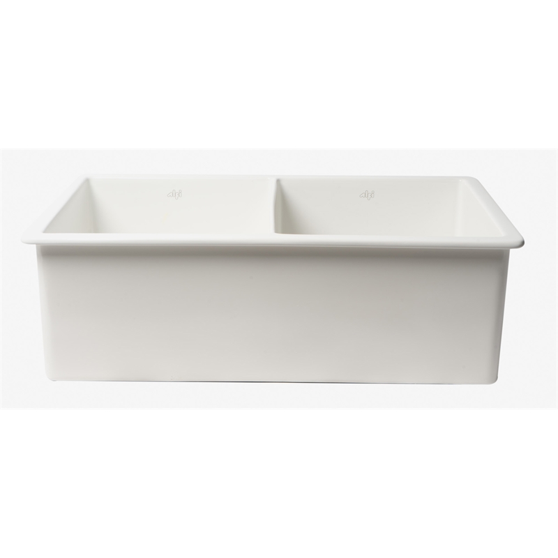Pemberly Row 32 in x 19 in White Double Bowl Fireclay Kitchen Sink