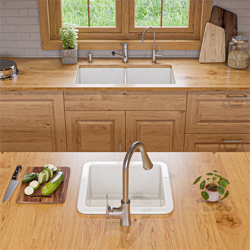 Pemberly Row 32 in x 19 in White Double Bowl Fireclay Kitchen Sink