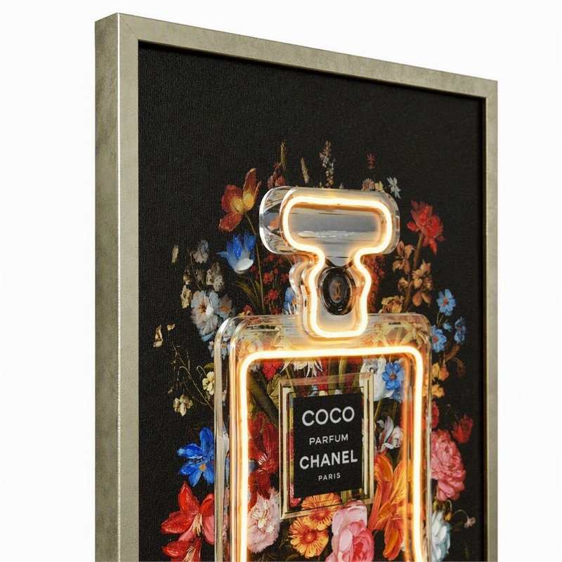 Pemberly Row Floral Multi-Color Canvas Neon Wall Art with Wood Frame