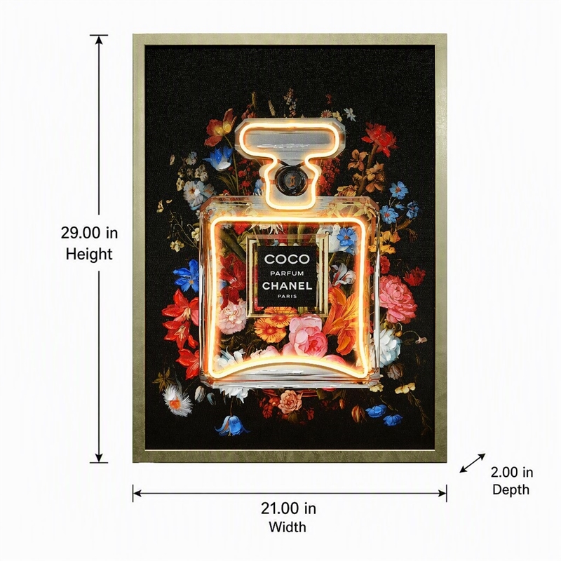 Pemberly Row Floral Multi-Color Canvas Neon Wall Art with Wood Frame