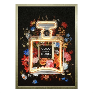 Pemberly Row Floral Multi-Color Canvas Neon Wall Art with Wood Frame