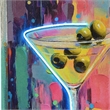 Pemberly Row Glow Martini Multi-Color Canvas Neon Wall Art with Wood Frame