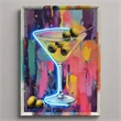 Pemberly Row Glow Martini Multi-Color Canvas Neon Wall Art with Wood Frame