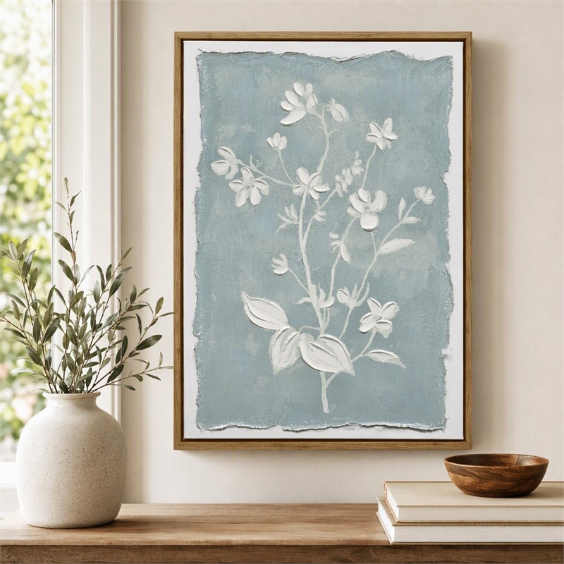 Pemberly Row Whispering Blooms Canvas Wall Art in Dark Wood Frame 20
