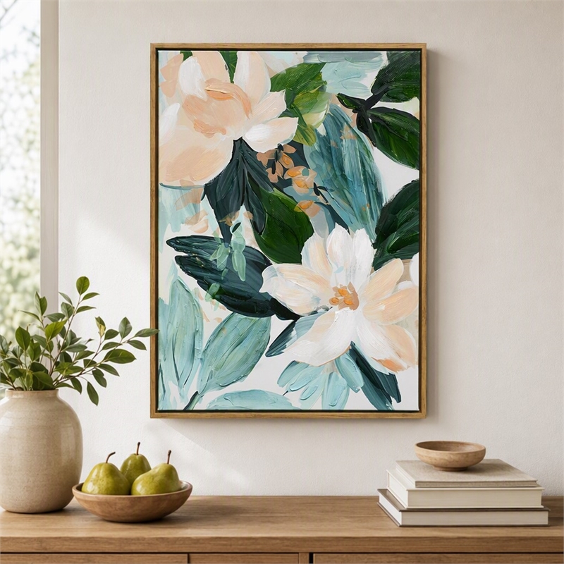 Pemberly Row Floral Serenity Framed Canvas Wall Art Multi-Color 20