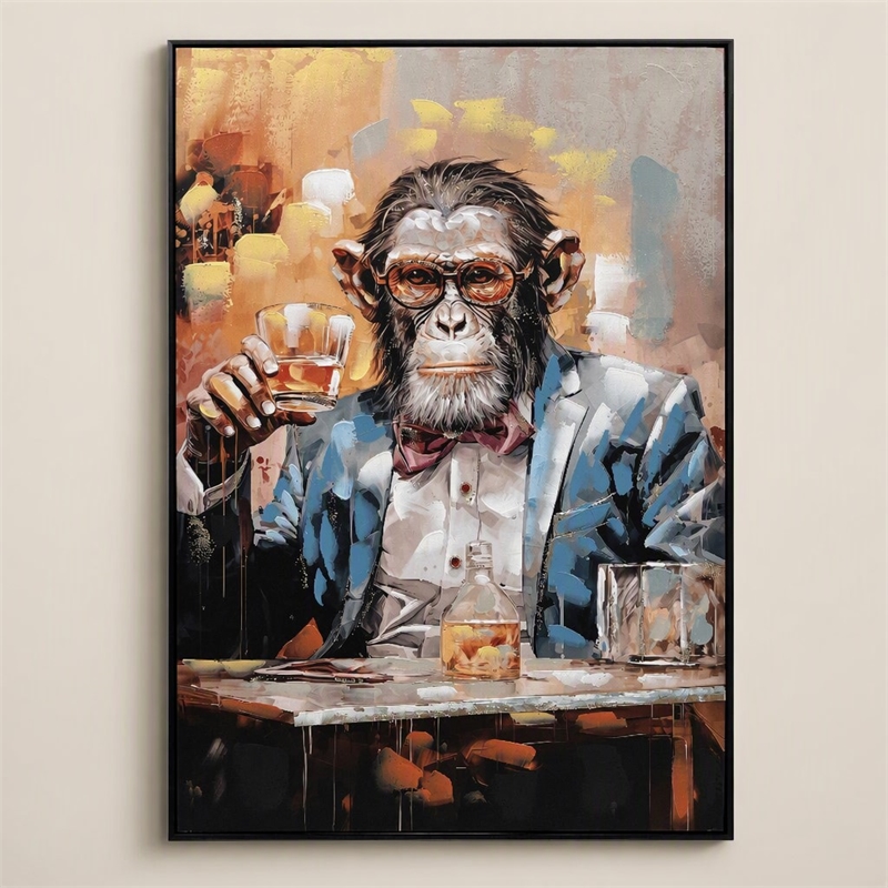 Pemberly Row Chimpanzee Canvas Wall Art Black Wood Frame 28