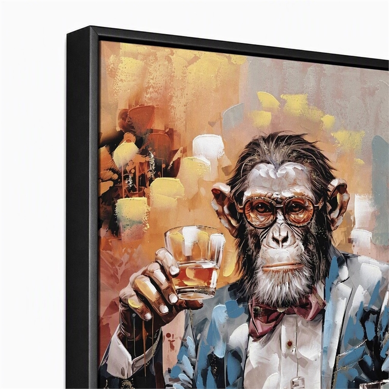 Pemberly Row Chimpanzee Canvas Wall Art Black Wood Frame 28