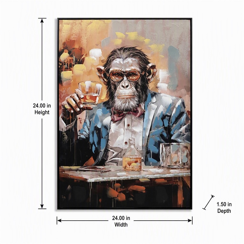 Pemberly Row Chimpanzee Canvas Wall Art Black Wood Frame 28