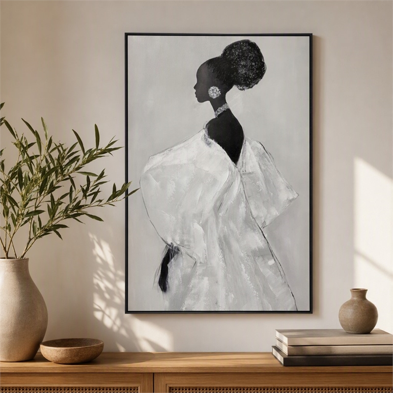 Pemberly Row White Silhouette Framed Canvas Wall Art Black Wood Frame