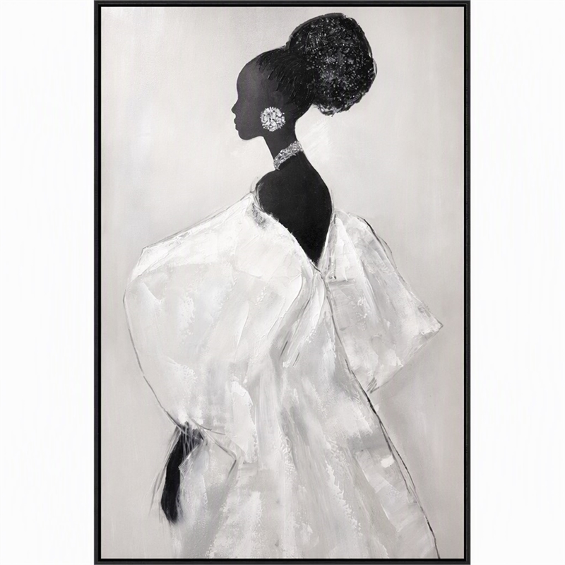 Pemberly Row White Silhouette Framed Canvas Wall Art Black Wood Frame