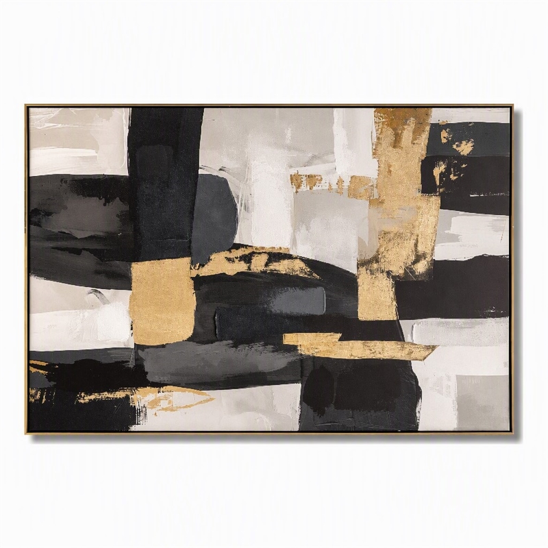 Pemberly Row Golden Noir Fusion Canvas Wall Art Gold Wood Frame 60