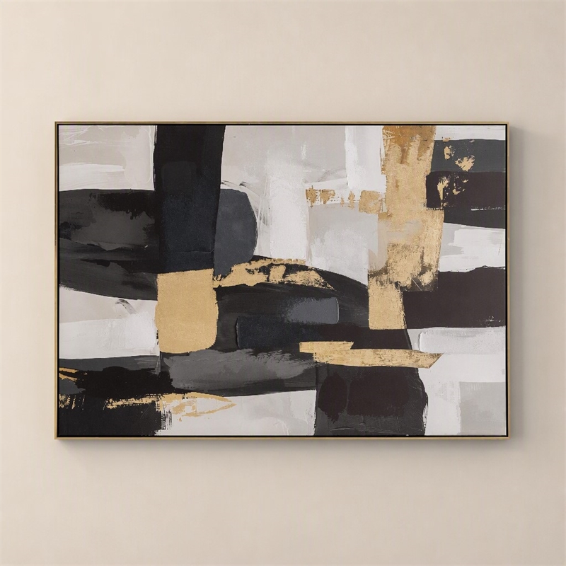 Pemberly Row Golden Noir Fusion Canvas Wall Art Gold Wood Frame 60