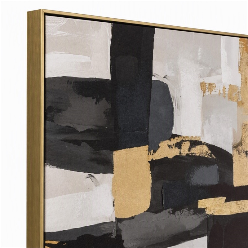 Pemberly Row Golden Noir Fusion Canvas Wall Art Gold Wood Frame 60