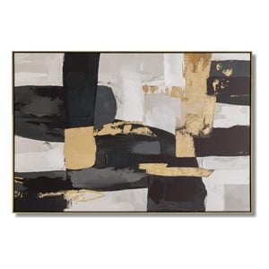 Pemberly Row Golden Noir Fusion Canvas Wall Art Gold Wood Frame 60&quot x 40&quot