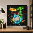 Pemberly Row Neon Drum Canvas Wall Art with Black Frame and Multi-Color
