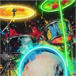 Pemberly Row Neon Drum Canvas Wall Art with Black Frame and Multi-Color