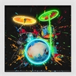 Pemberly Row Neon Drum Canvas Wall Art with Black Frame and Multi-Color