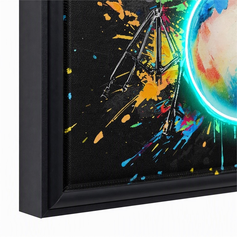 Pemberly Row Neon Drum Canvas Wall Art with Black Frame and Multi-Color