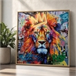 Pemberly Row Lion with Crown Canvas Neon Wall Art with Multi-Color Frame