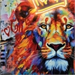 Pemberly Row Lion with Crown Canvas Neon Wall Art with Multi-Color Frame
