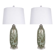 Pemberly Row Verdant Glow Table Lamp Set in Green Art Glass