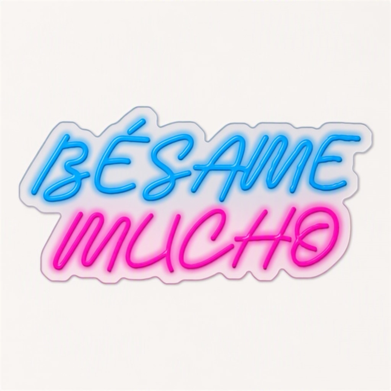 Pemberly Row Blue Besame Mucho LED Neon Sign on Acrylic Wall Decor