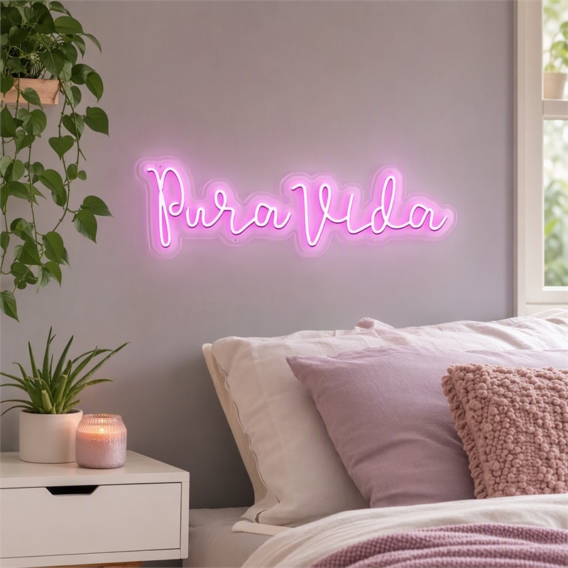 Pemberly Row Pink Pura Vida LED Neon Sign on Acrylic Wall Decor