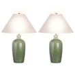 Pemberly Row Ceramic Metal Table Lamp Set in Green & Linen - Set of 2