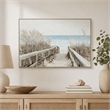 Pemberly Row Coastal Multi-Color Canvas Wall Art with Beige Wood Frame