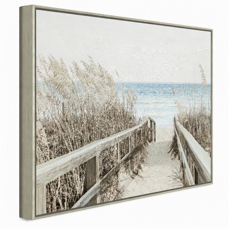 Pemberly Row Coastal Multi-Color Canvas Wall Art with Beige Wood Frame