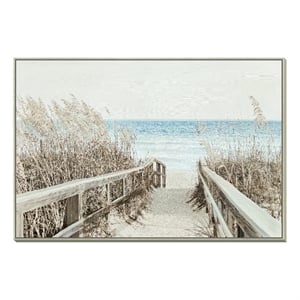 Pemberly Row Coastal Multi-Color Canvas Wall Art with Beige Wood Frame