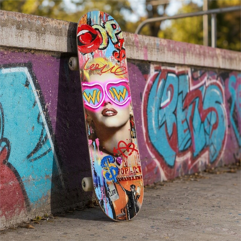 Pemberly Row Neon Skateboard Wall Art with Multi-Color LED Lights