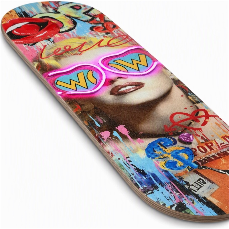 Pemberly Row Neon Skateboard Wall Art with Multi-Color LED Lights