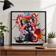 Pemberly Row Graffiti Bear Neon Canvas Art in Multi-Color with Black Frame