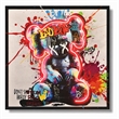 Pemberly Row Graffiti Bear Neon Canvas Art in Multi-Color with Black Frame