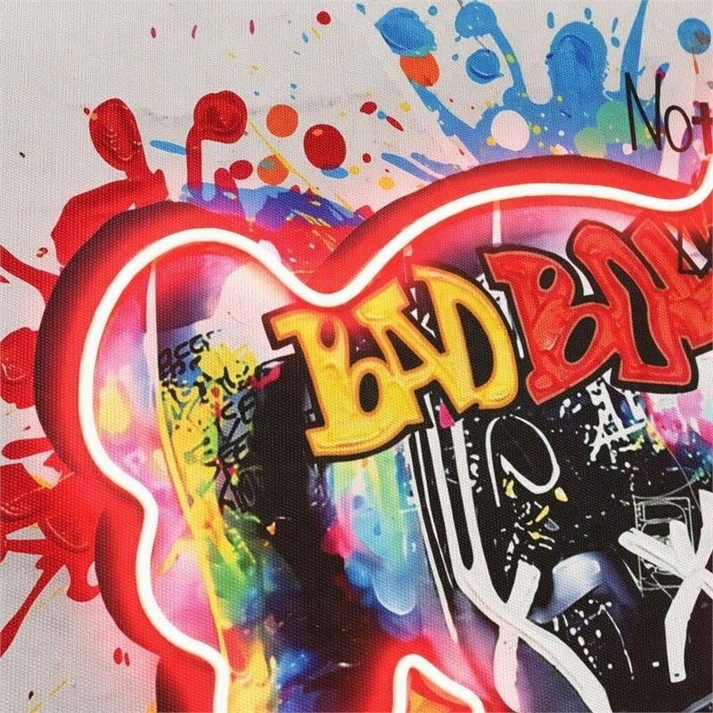 Pemberly Row Graffiti Bear Neon Canvas Art in Multi-Color with Black Frame