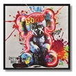 Pemberly Row Graffiti Bear Neon Canvas Art in Multi-Color with Black Frame